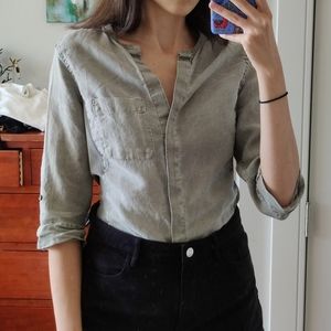 James Perse lightweight linen button up shirt, sage green